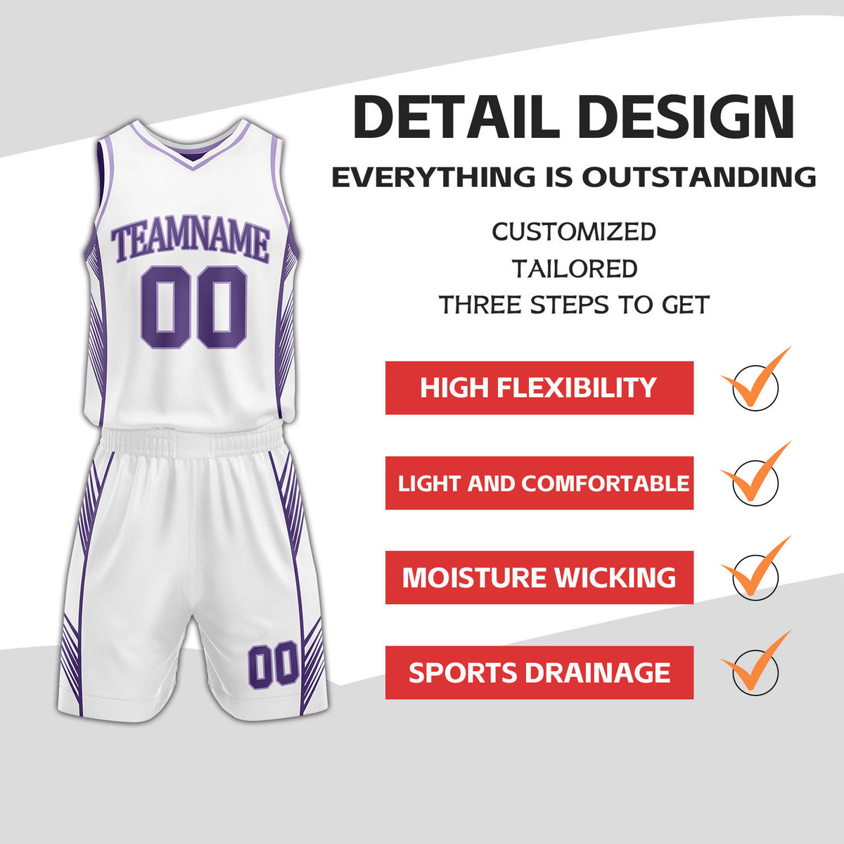 Custom Purple & White Reversible Basketball Uniform Set | Personalized Name Number Sports Jersey Shorts Kit