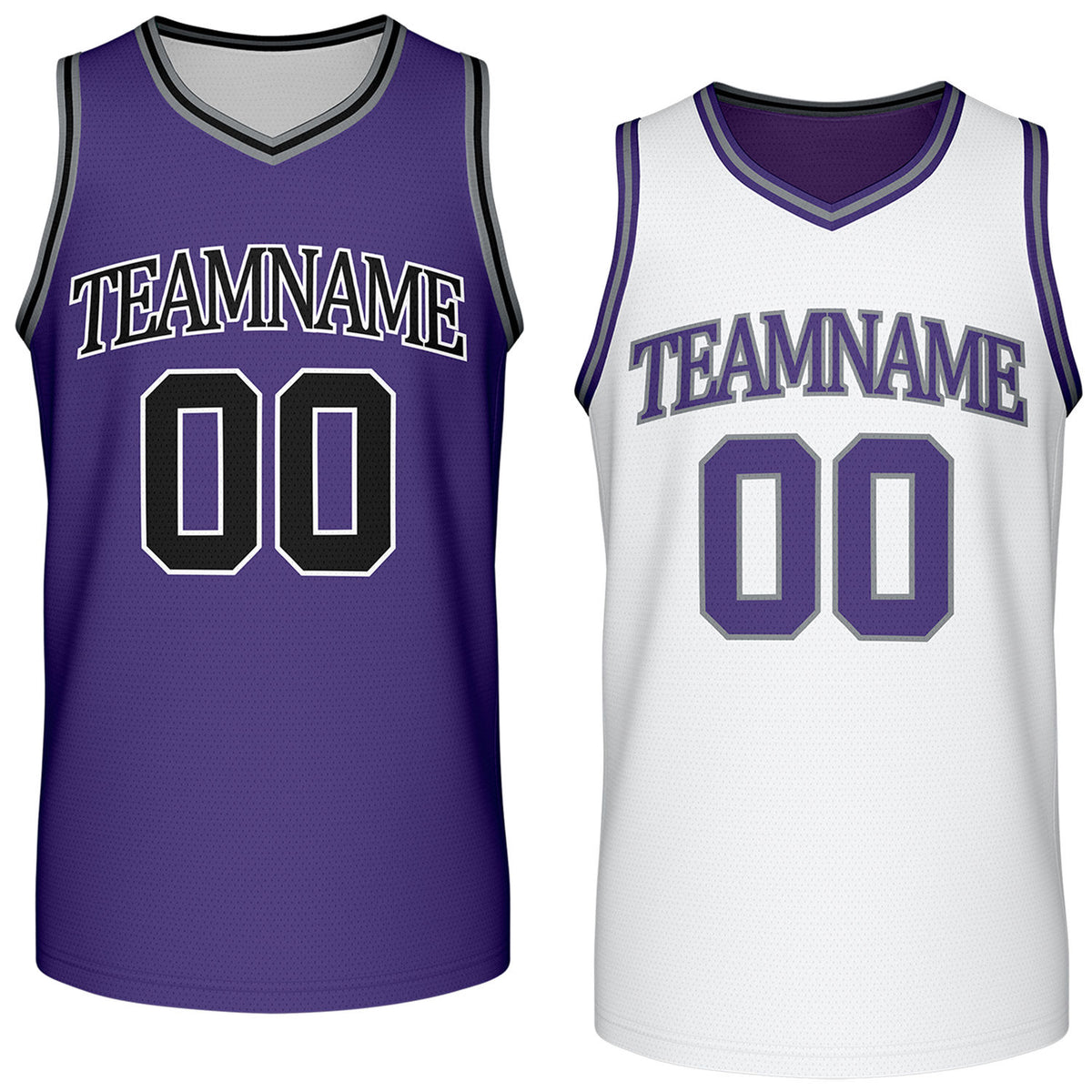 Custom reversible retro purple &amp; white basketball jersey, personalized team name &amp; number, 2-in-1 sleeveless uniform for men women youth adult game practice - Vosoli