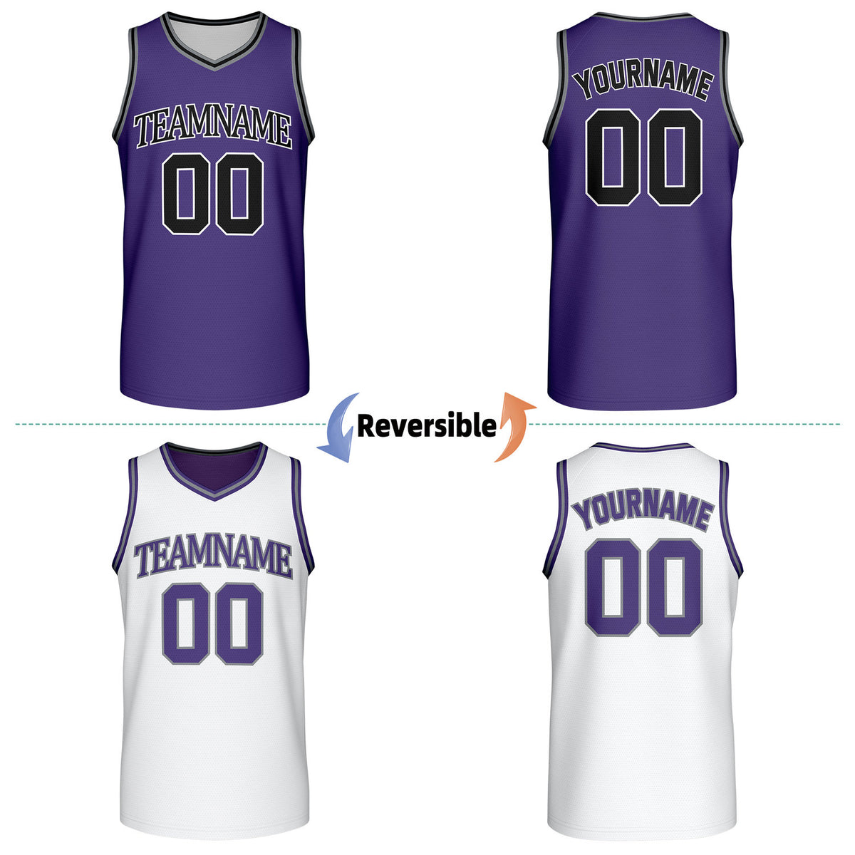 Custom Retro Purple & White Reversible Basketball Jersey | Personalized Team Jersey | Vosoli