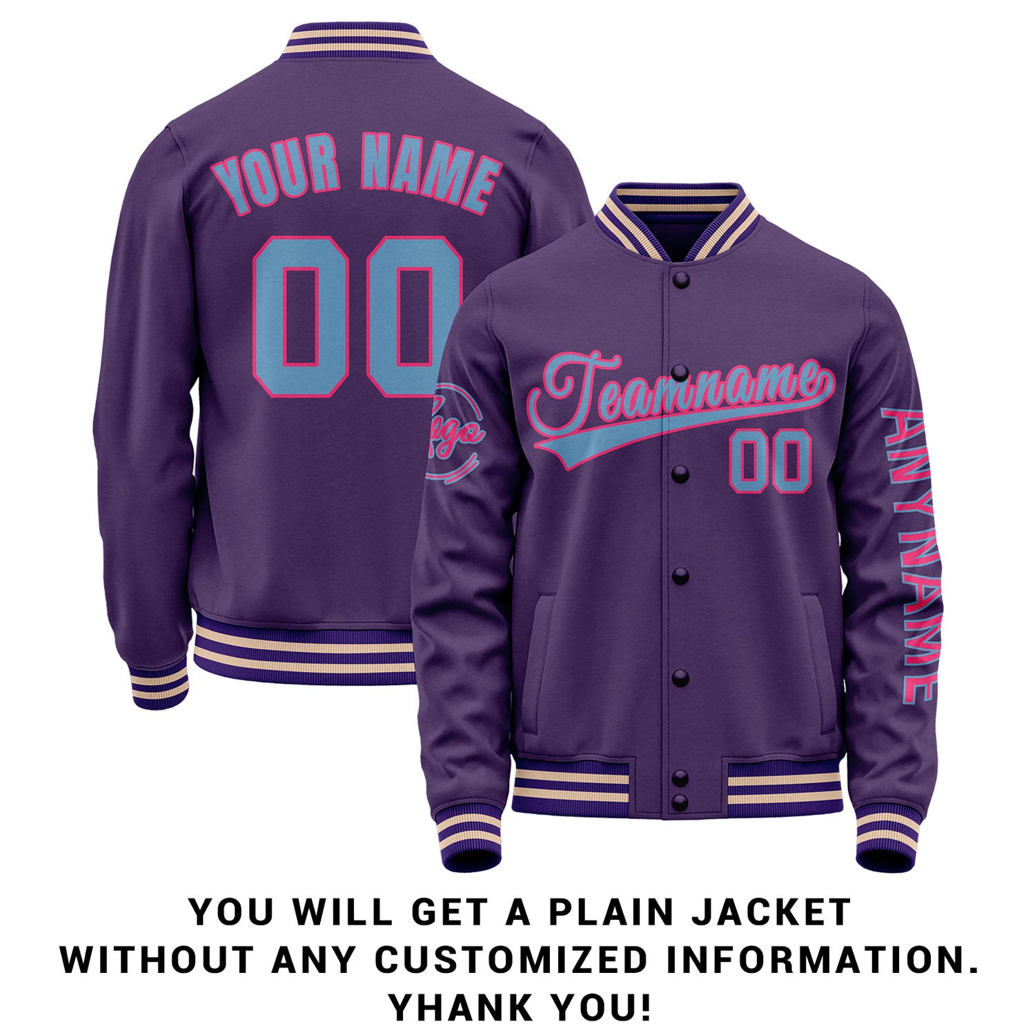 Custom Purple Varsity Letterman Jacket | Personalized Stitched Team Name Number Outerwear