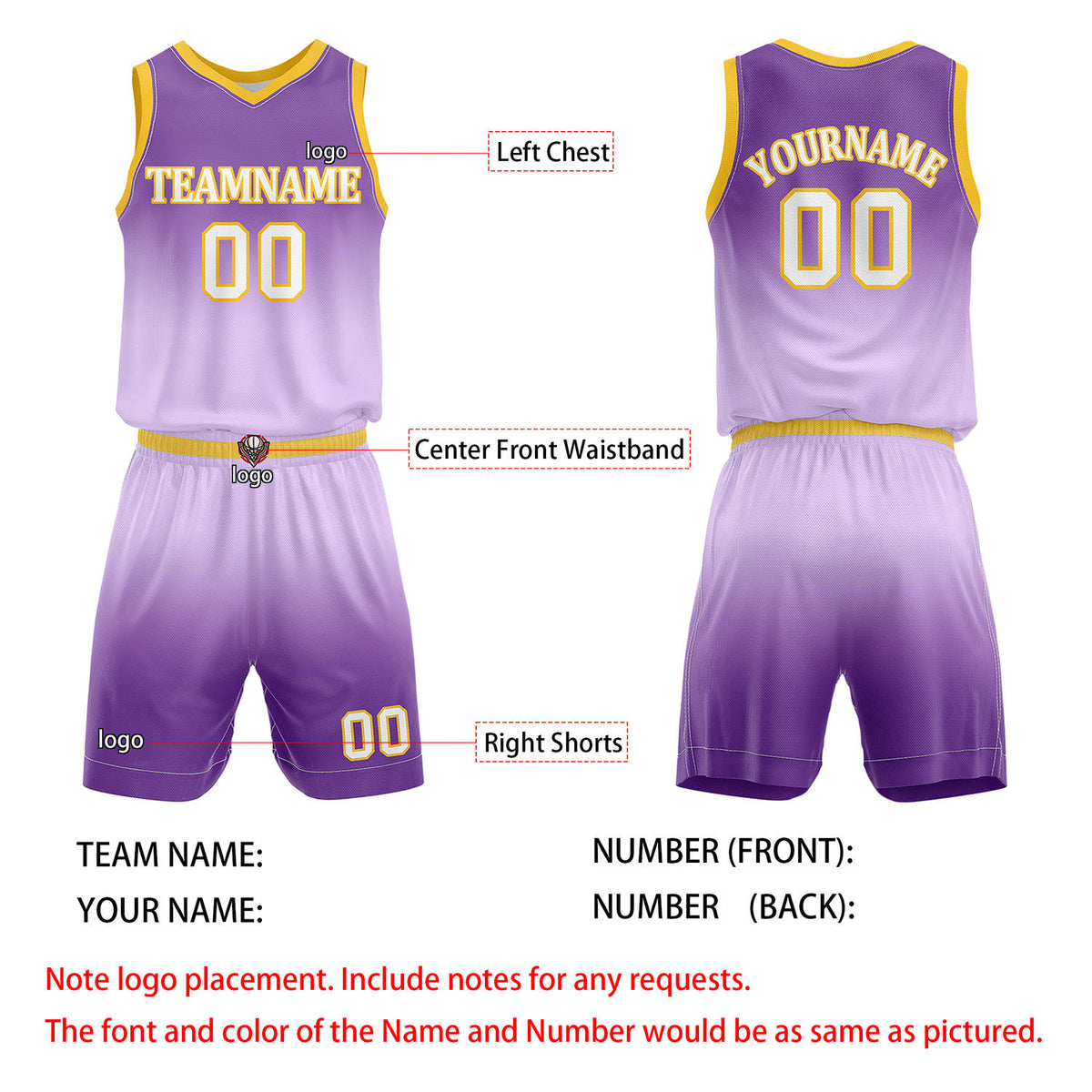 Custom Purple & Yellow Gradient Basketball Jersey + Shorts Set - Personalized Team Name, Number | Vosoli