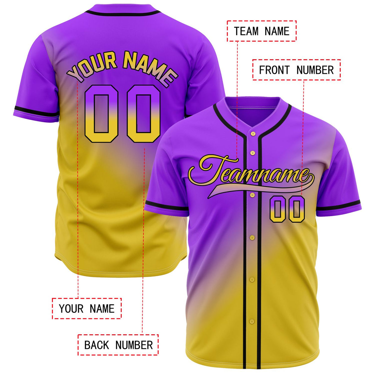 Custom Purple and Yellow Gradient Baseball Jersey - Elite Performance Team Uniform