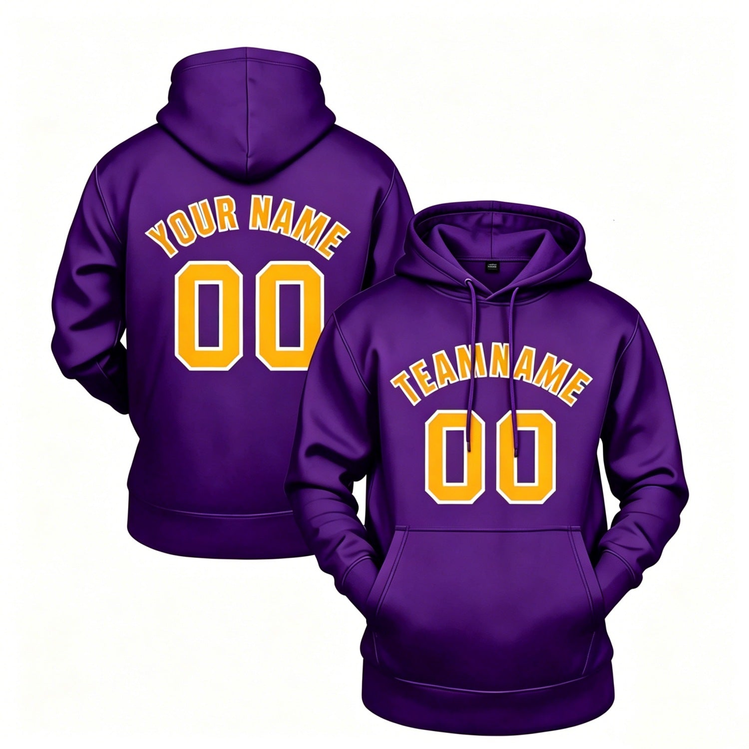 Custom purple hoodie with yellow print, personalized name & number pullover, casual sports hoodie for men women youth fan wear - Vosoli