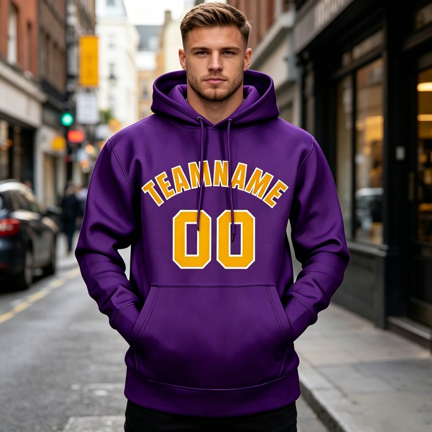Custom Purple & Yellow Hoodie | Personalized Name & Number Sports Pullover | Vosoli