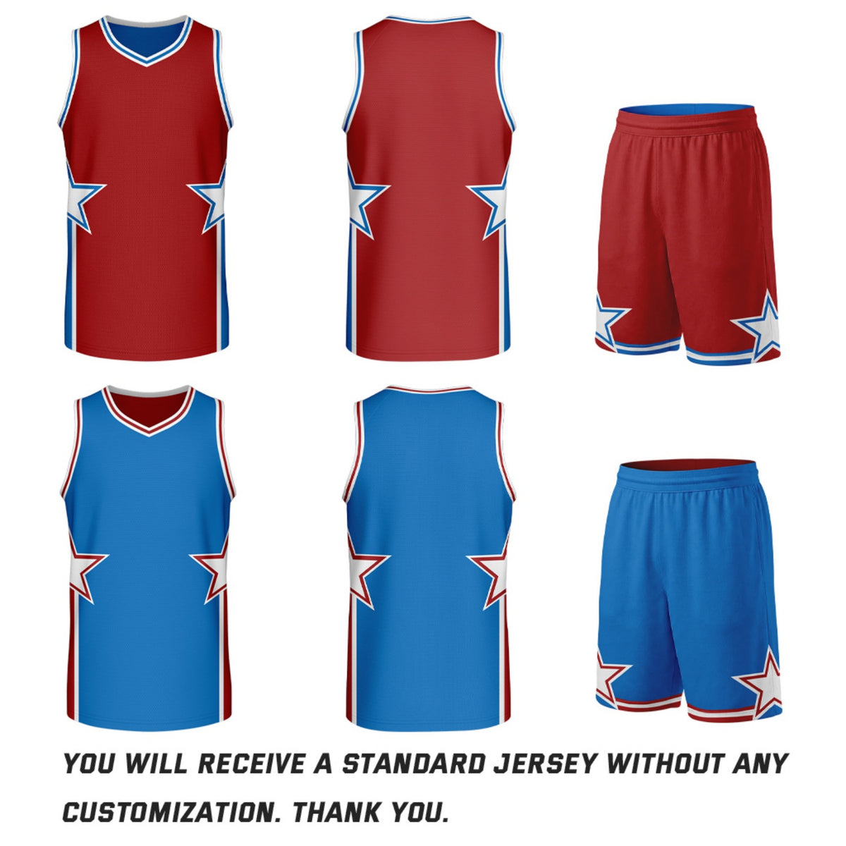 Custom Red & Blue Star Graphic Reversible Basketball Uniform Set | Breathable Mesh Jersey & Shorts for Team Sports