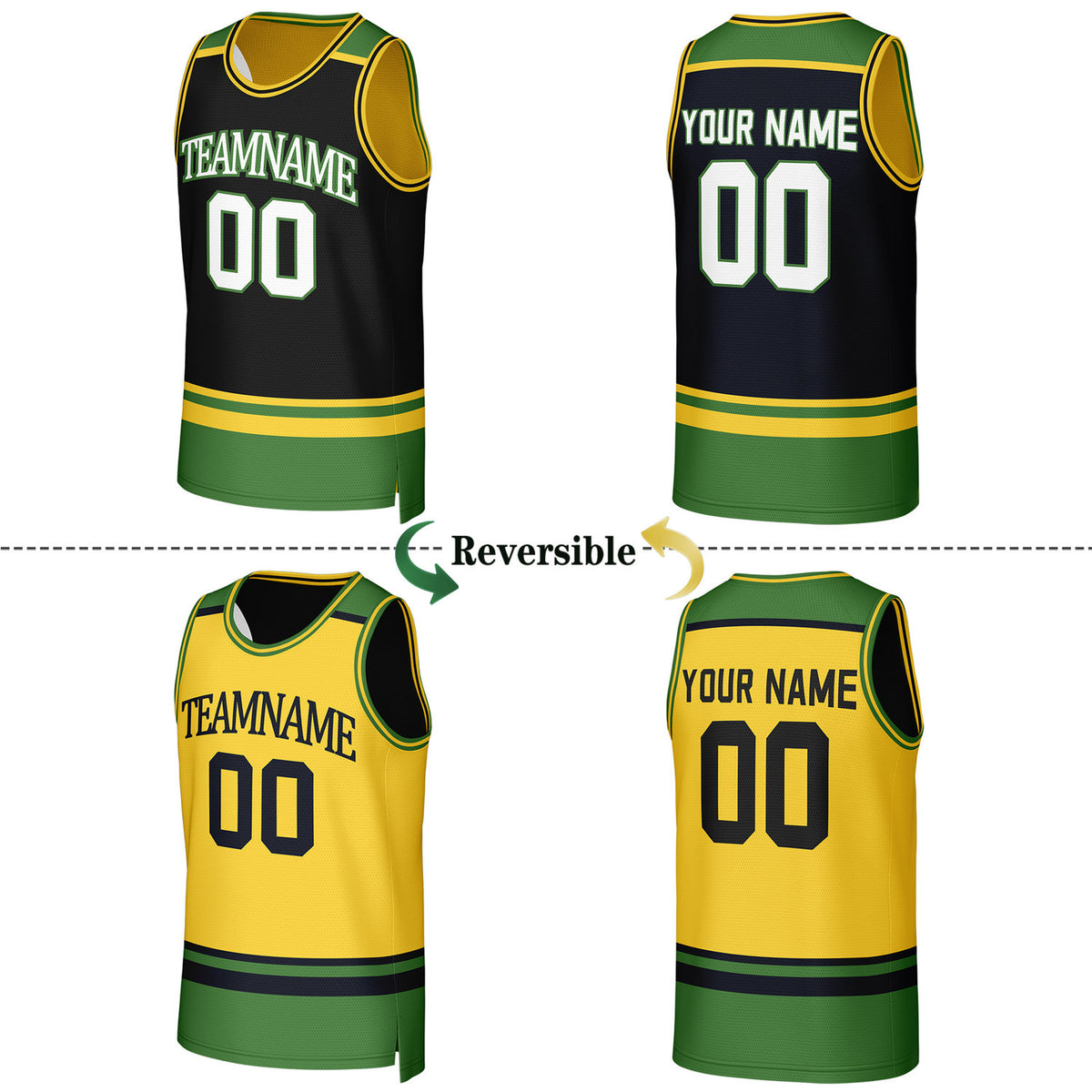 Custom Black & Yellow Striped Reversible Basketball Jersey | Personalized Team Jerseys with Name, Number & Logo