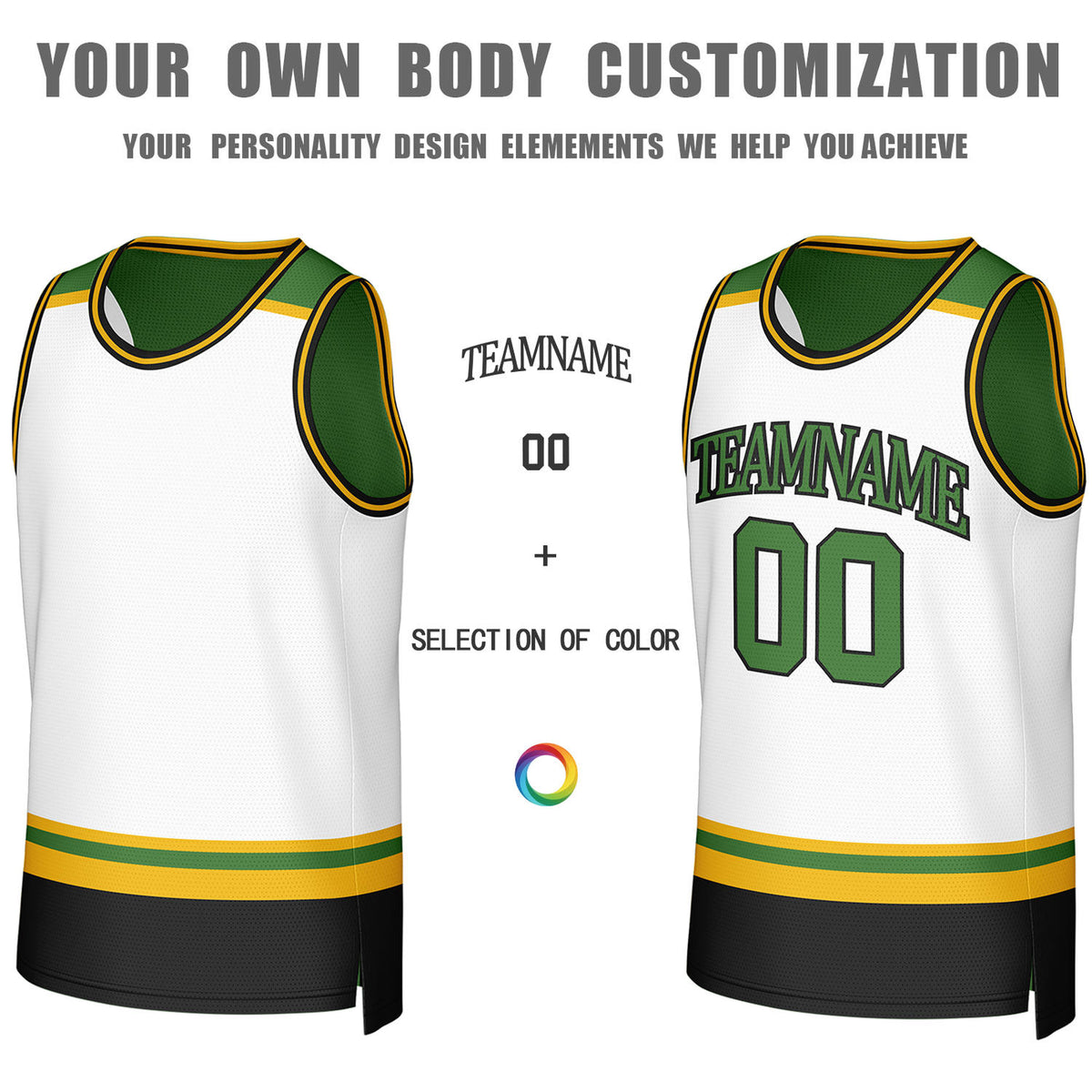 Custom White & Green Striped Reversible Basketball Jersey | Personalized Team Jerseys with Name, Number & Logo