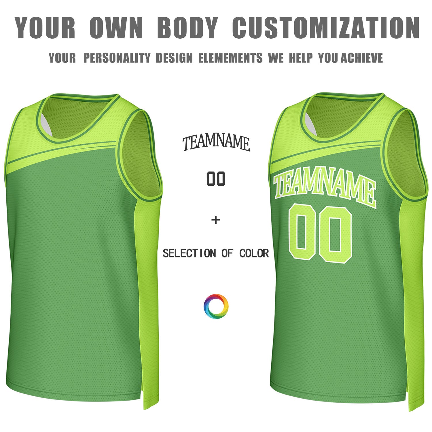 Custom Green & Lime Color Block Reversible Basketball Jersey | Personalized Recreation Team Game Jersey