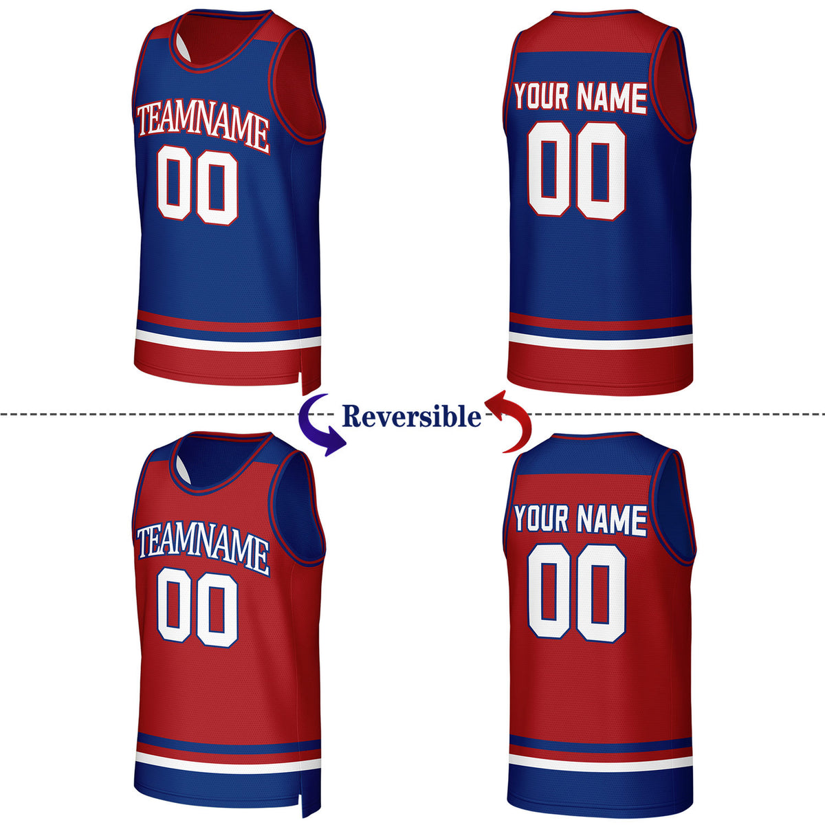 Custom Red & Royal Blue Reversible Basketball Jersey | Personalized Team Jerseys for Adult & Youth