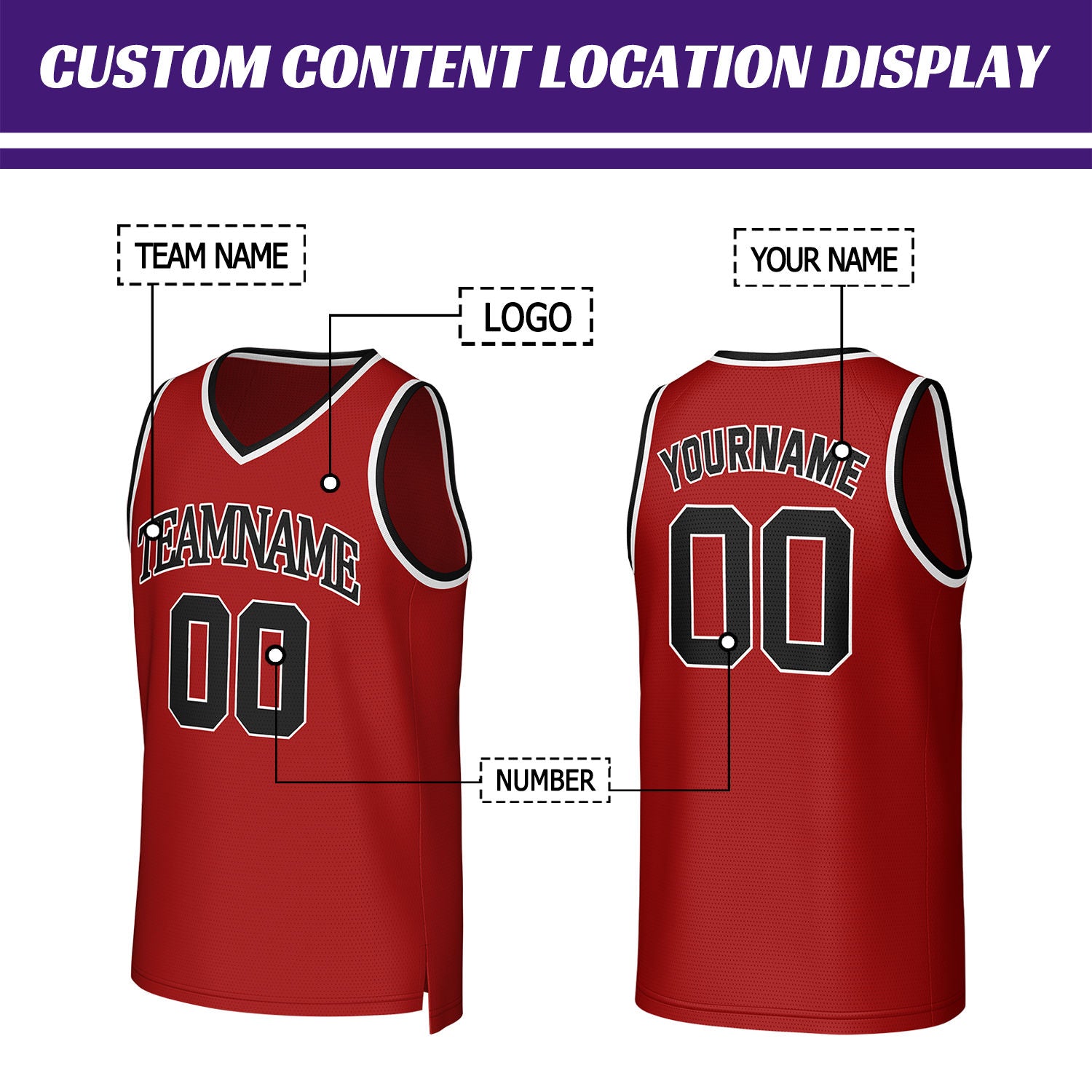 Custom Red Basketball Jersey | Personalized Name & Number Team Uniform