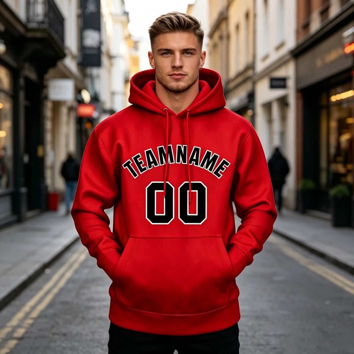 Custom Red & Black Hoodie | Personalized Name & Number Sports Pullover | Vosoli