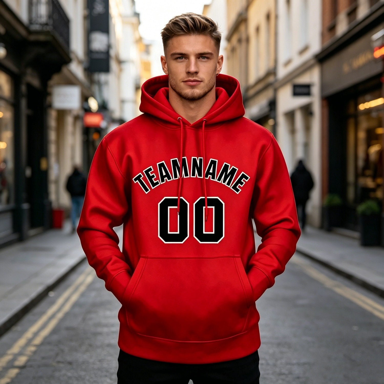 Custom Red & Black Hoodie | Personalized Name & Number Sports Pullover | Vosoli