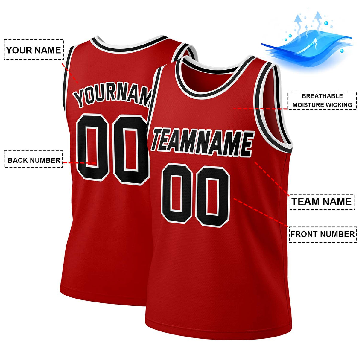Custom Red & Black Mesh Basketball Jersey | Personalized Team Uniform