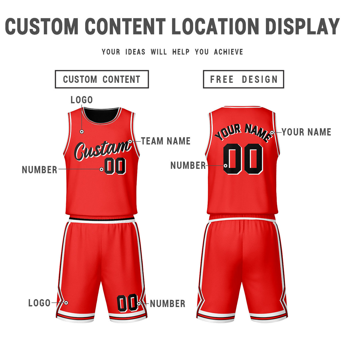 Custom Red Black Reversible Basketball Jersey Set | Personalized Name Number Mesh Sports Uniform