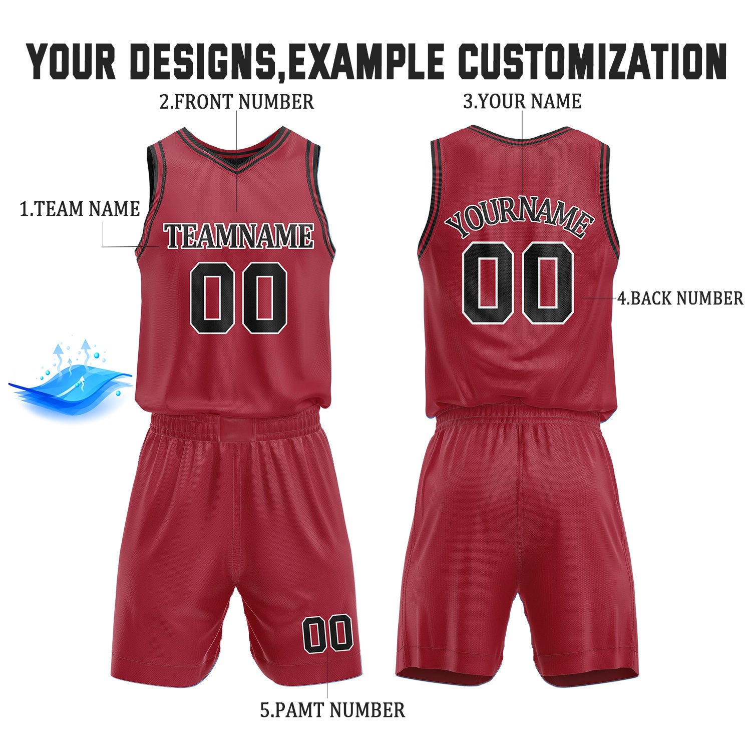 Custom Red & Black Reversible Basketball Jersey Shorts Set | Personalized Full Team Uniform