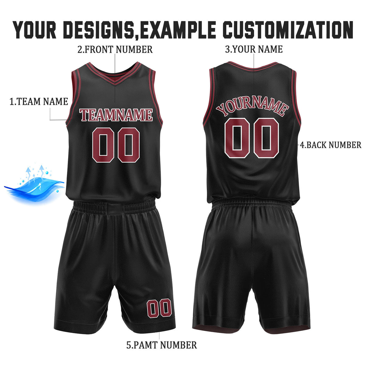 Custom Red & Black Reversible Basketball Jersey Shorts Set | Personalized Full Team Uniform