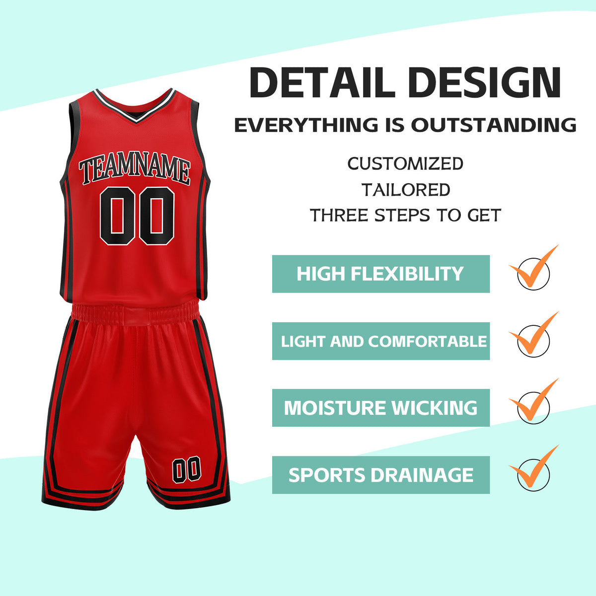 Custom Red & Black Reversible Basketball Jersey Shorts Set | Personalized Full Vintage Team Uniform