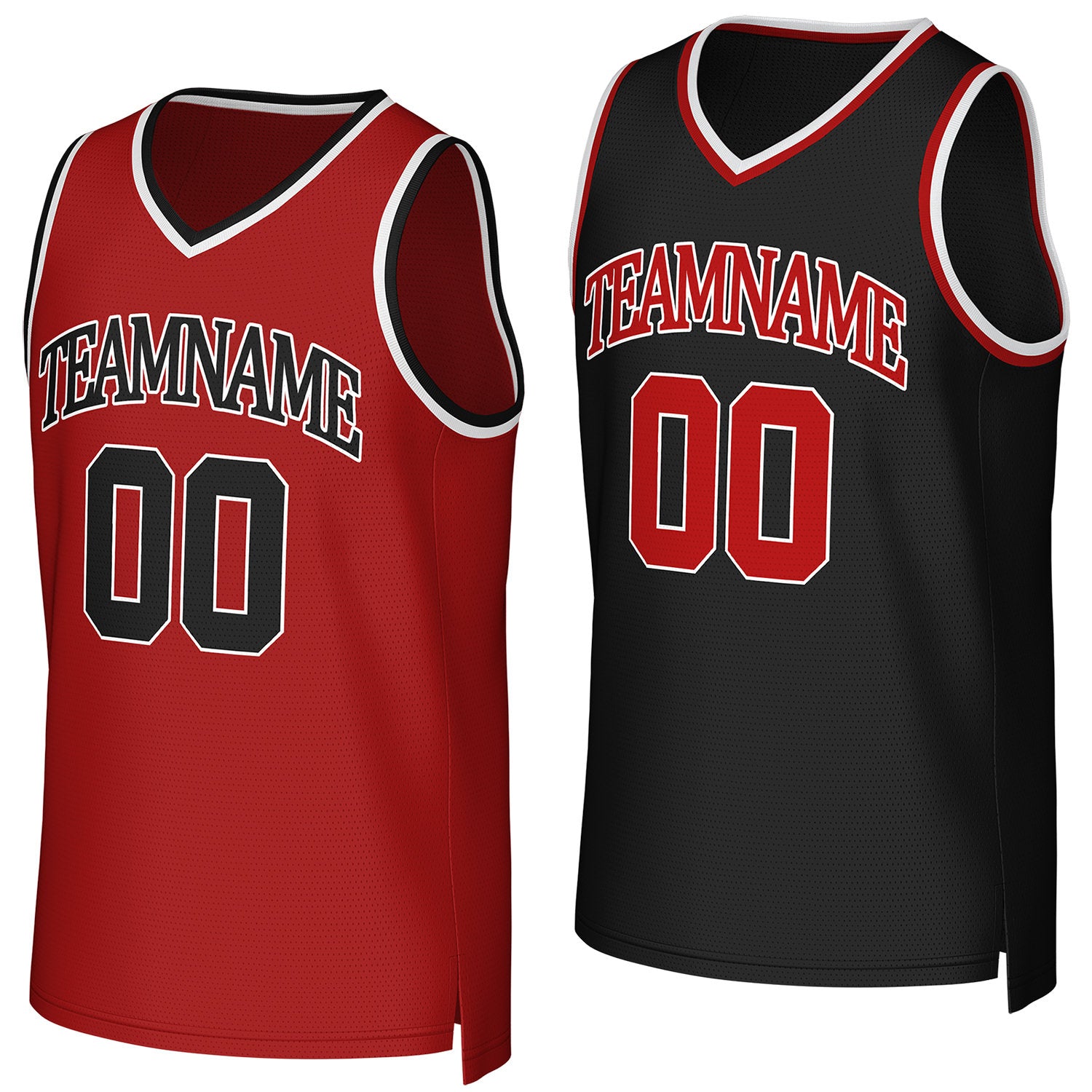 Custom red & black reversible basketball jersey by Vosoli | Personalized team name & number sportswear