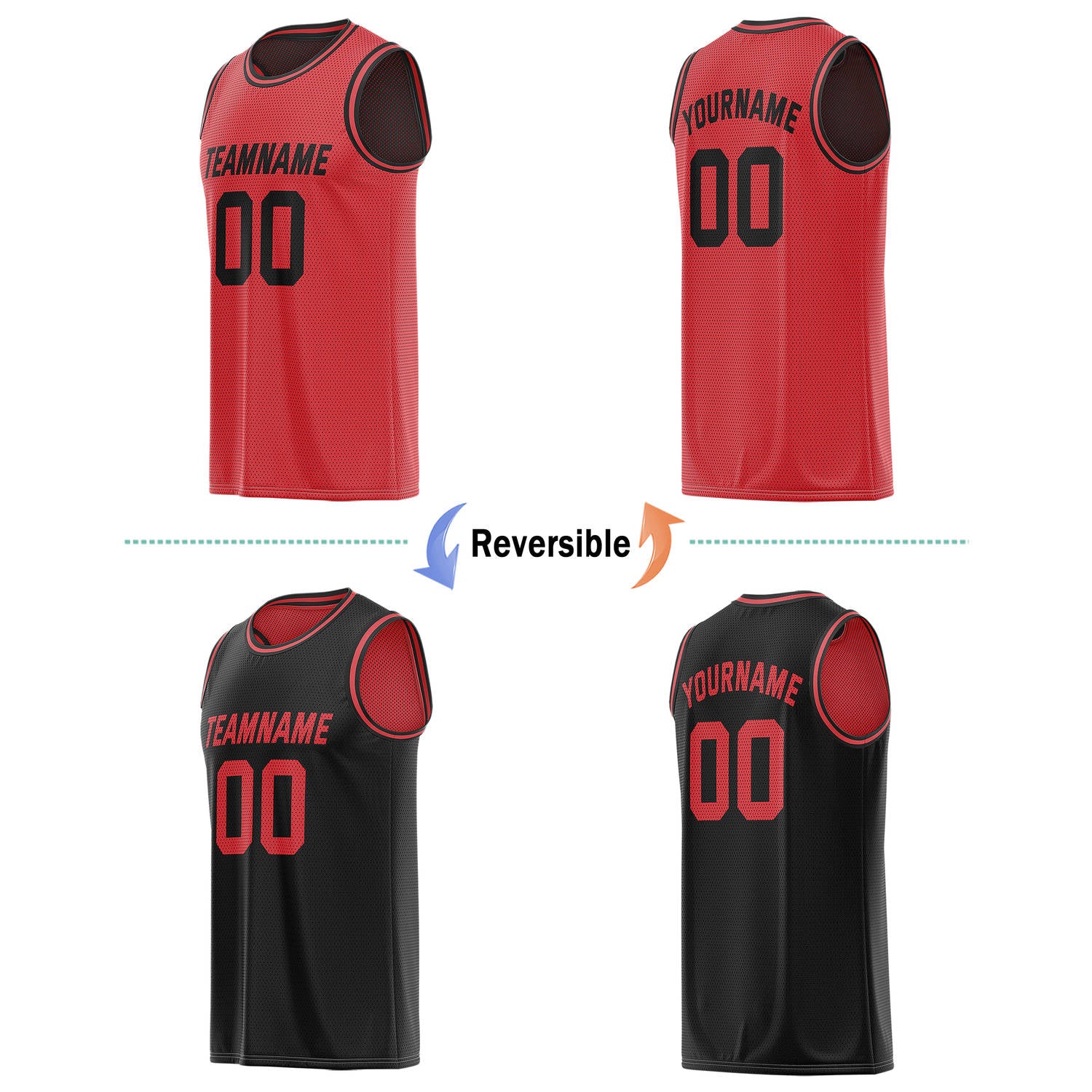 Custom Red & Black Reversible Basketball Jersey | Personalized Team Name & Number - Vosoli