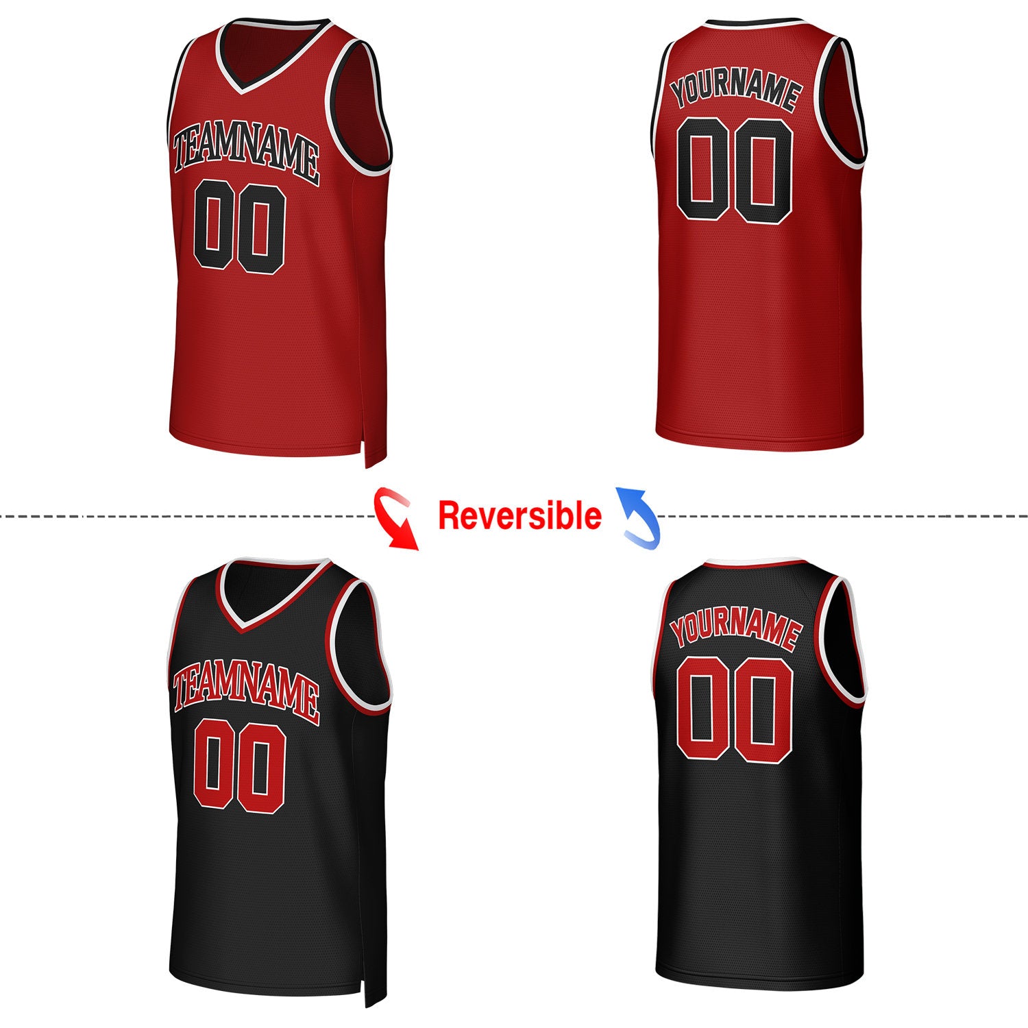 Custom Red & Black Reversible Basketball Jersey | Personalized Team Uniform