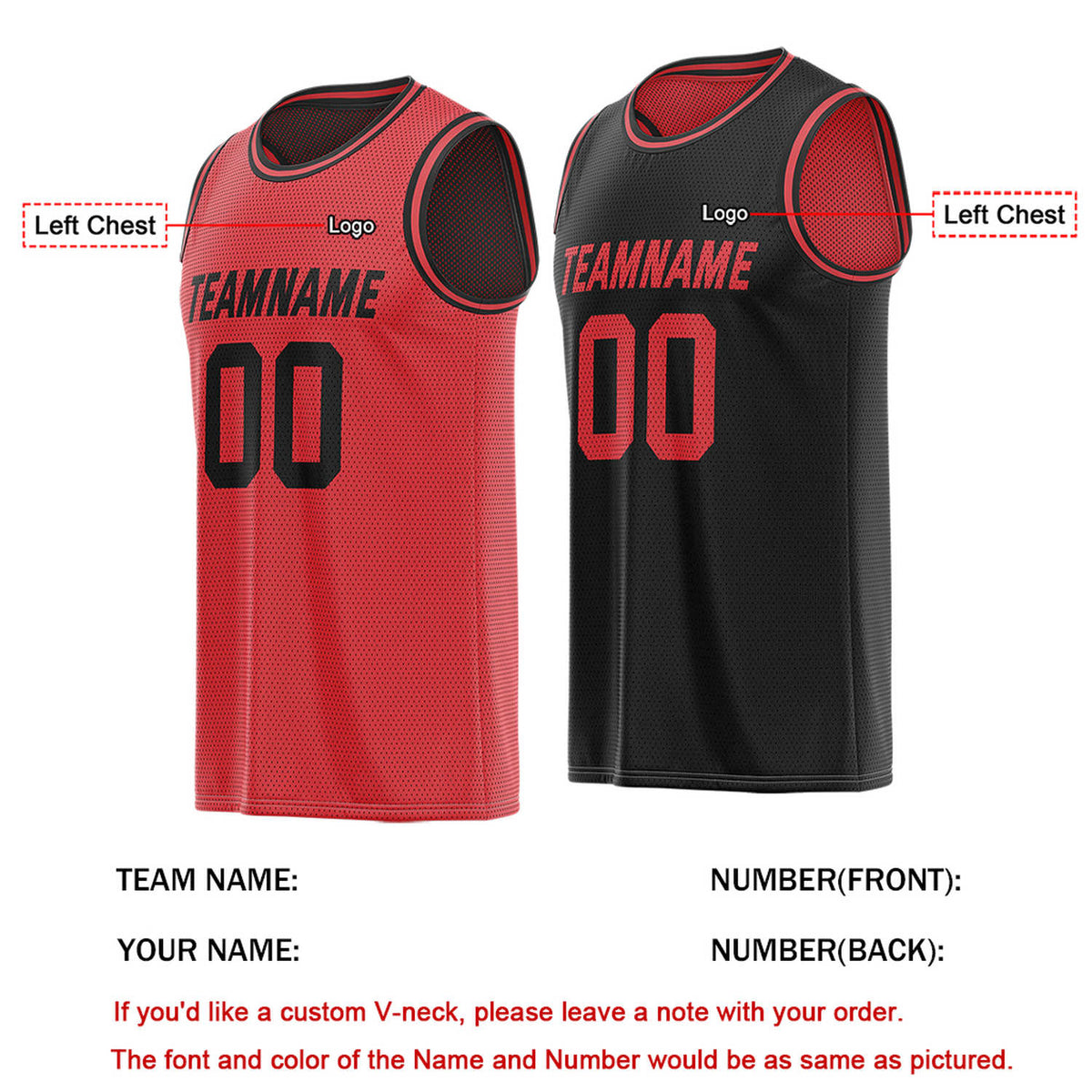 Custom Red & Black Reversible Basketball Jersey | Personalized Team Name & Number - Vosoli