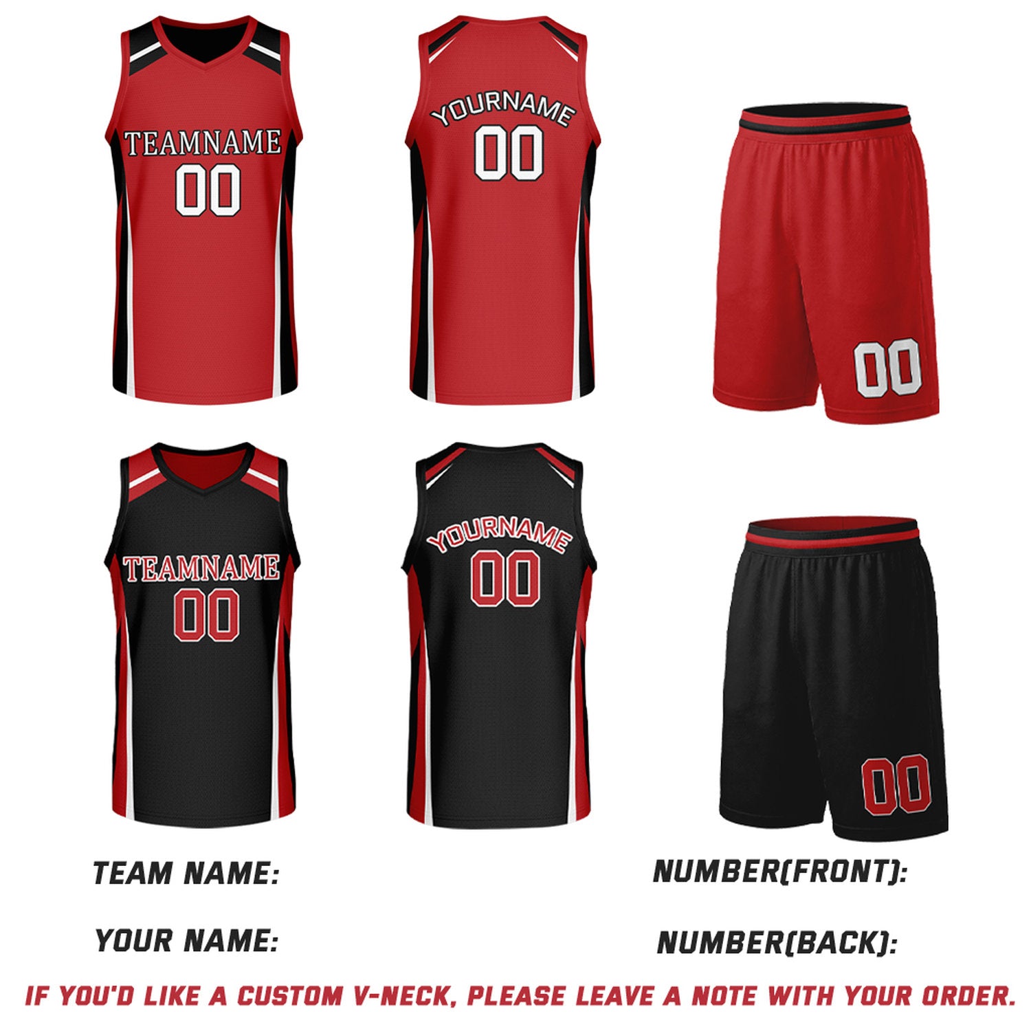 Custom Red & Black Reversible Basketball Jerseys | Personalized Team Uniforms Set for Men Women