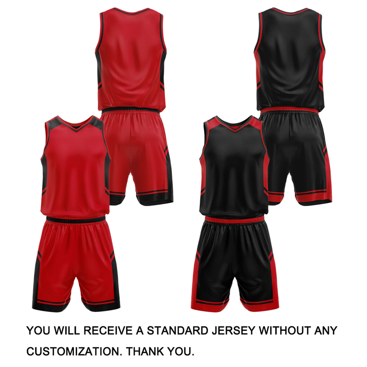 Custom Reversible Basketball Uniform Set | Red & Black V-Neck Sleeveless Jersey & Athletic Shorts