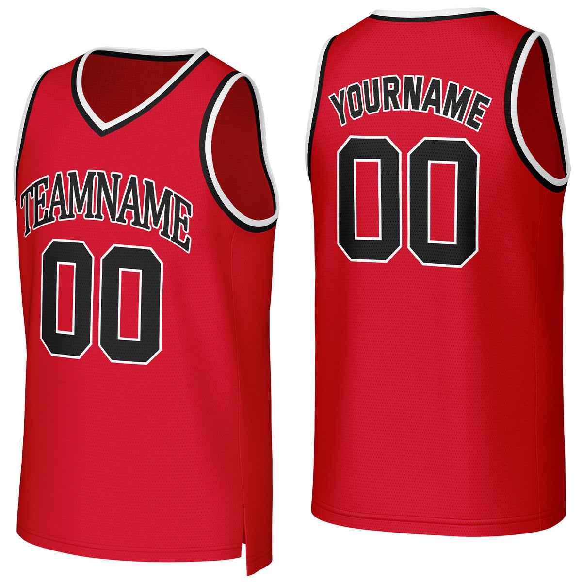 Custom red &amp; black basketball jersey by Vosoli | Personalized stitched team name, number &amp; logo | Breathable mesh sport jersey