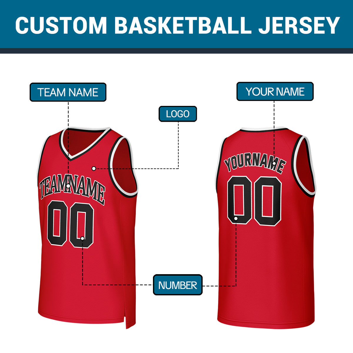 Custom Red Black Stitched Basketball Jersey | Personalized Name Number Logo Mesh Sports Jersey
