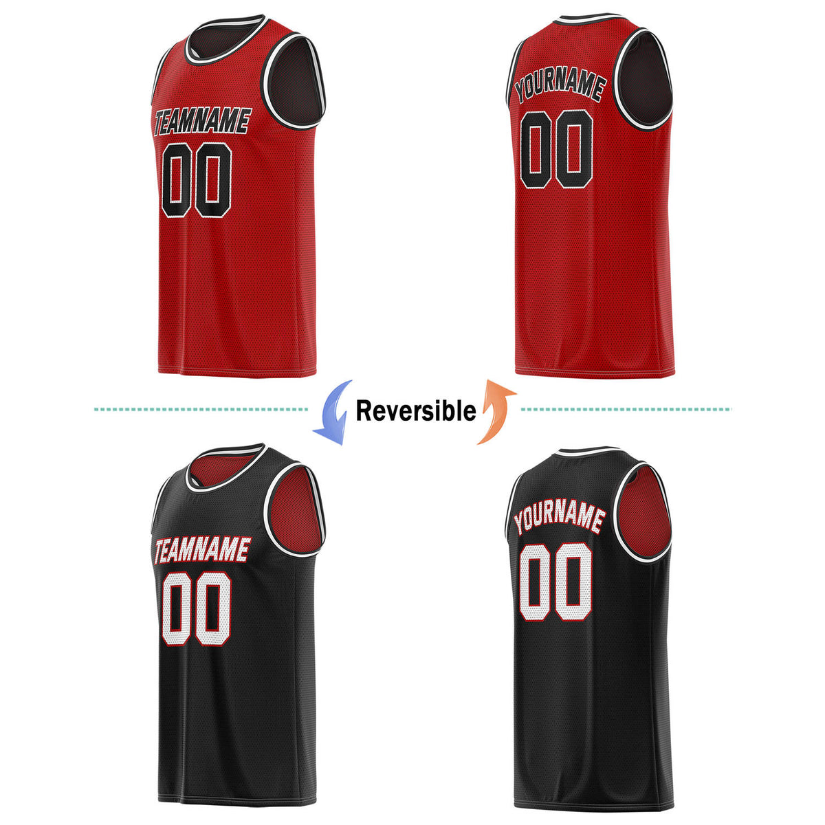 Custom Red & Black Reversible Basketball Jersey | Personalized Team Name & Number - Vosoli