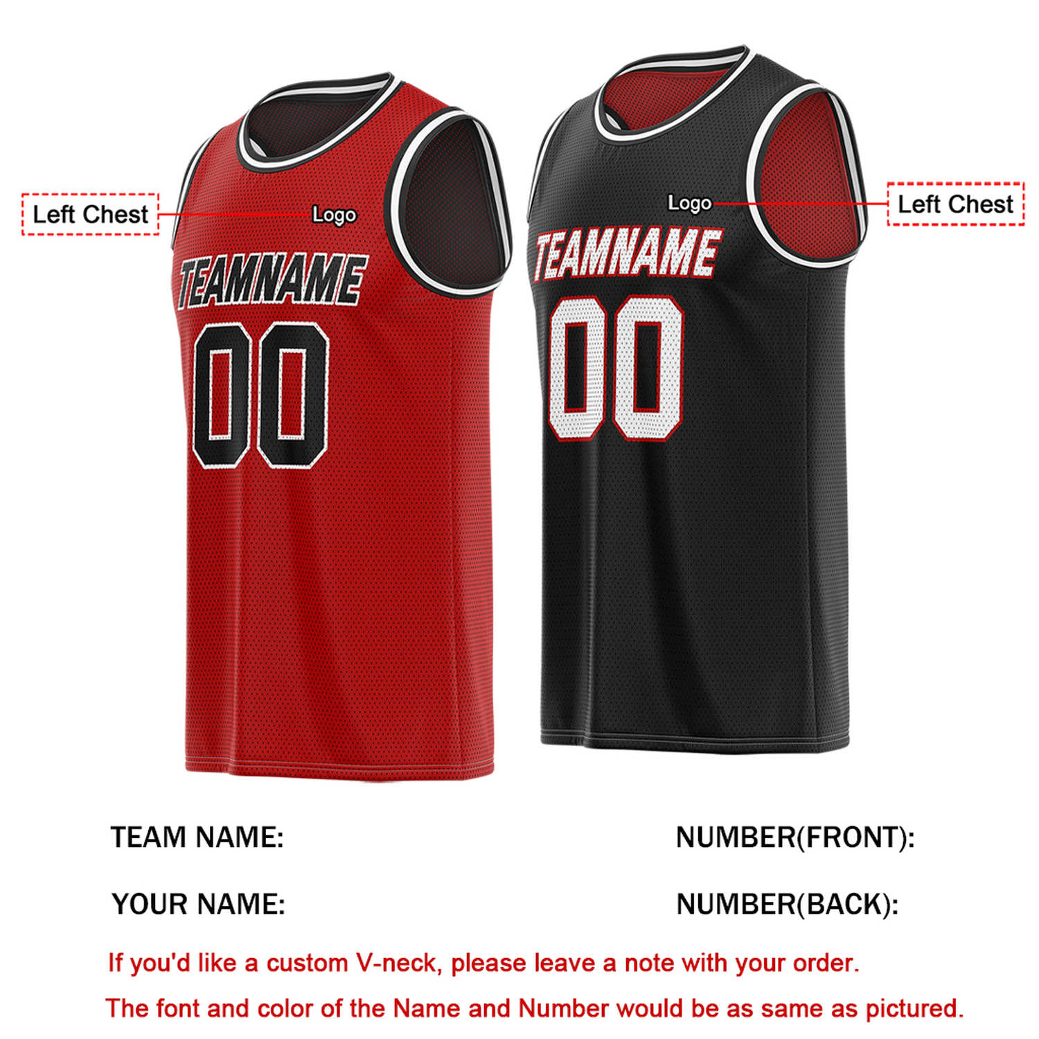 Custom Red & Black Reversible Basketball Jersey | Personalized Team Name & Number - Vosoli