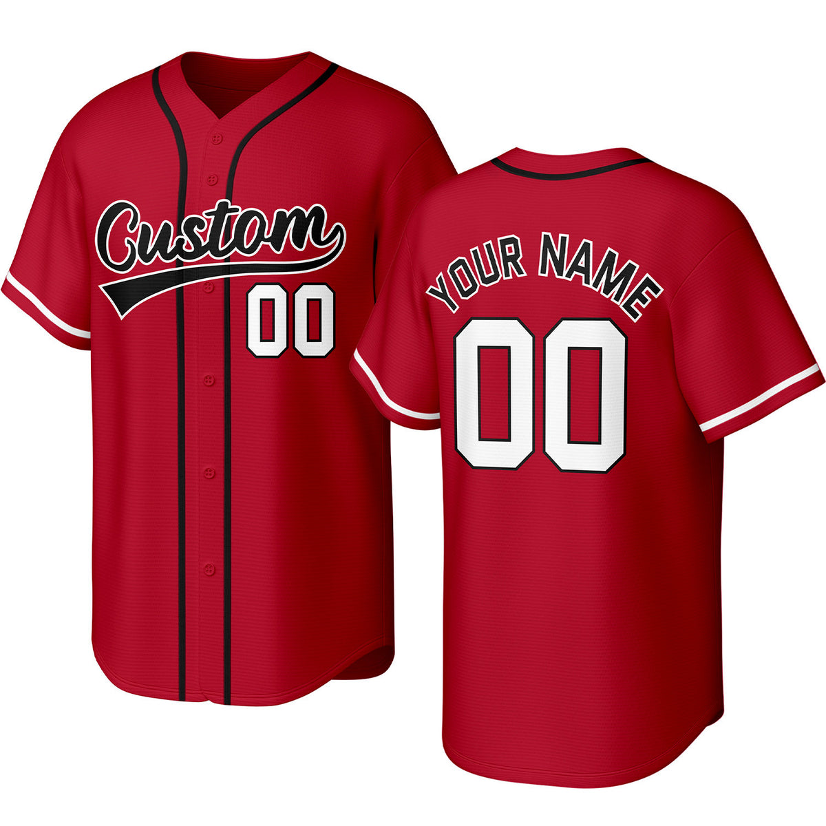 Custom red, black &amp; white baseball jersey with stitched logo, personalized name &amp; number, button-front short-sleeve sports uniform for team men women youth game practice - Vosoli