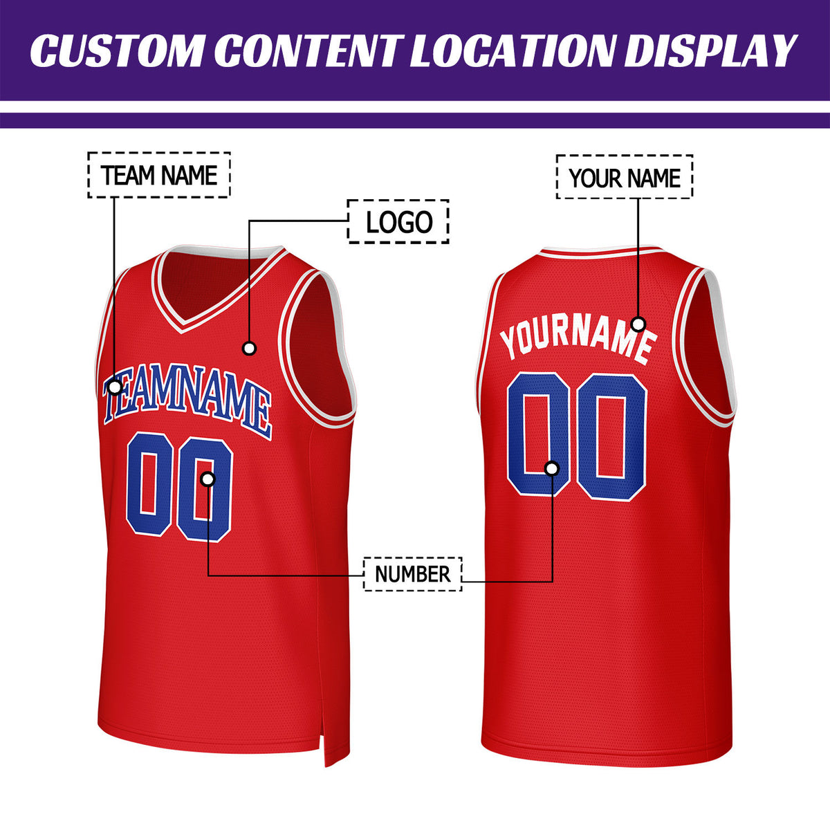 Custom Red & Blue Basketball Jersey | Personalized Name & Number Team Uniform