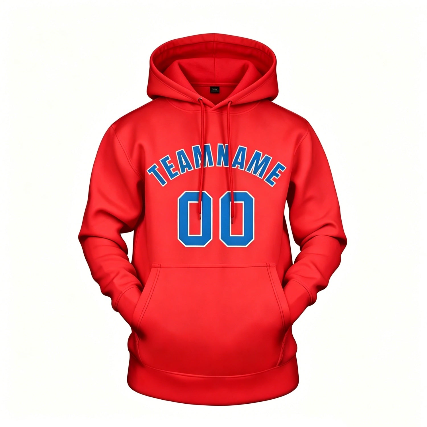 Custom red hoodie with blue print, personalized name & number pullover, casual sports hoodie for men women youth fan wear - Vosoli