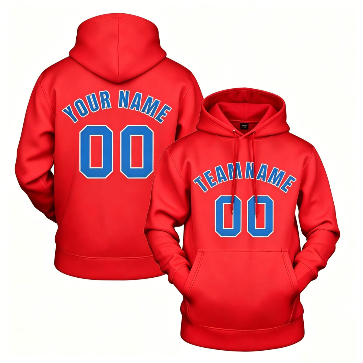Custom red hoodie with blue print, personalized name &amp; number pullover, casual sports hoodie for men women youth fan wear - Vosoli