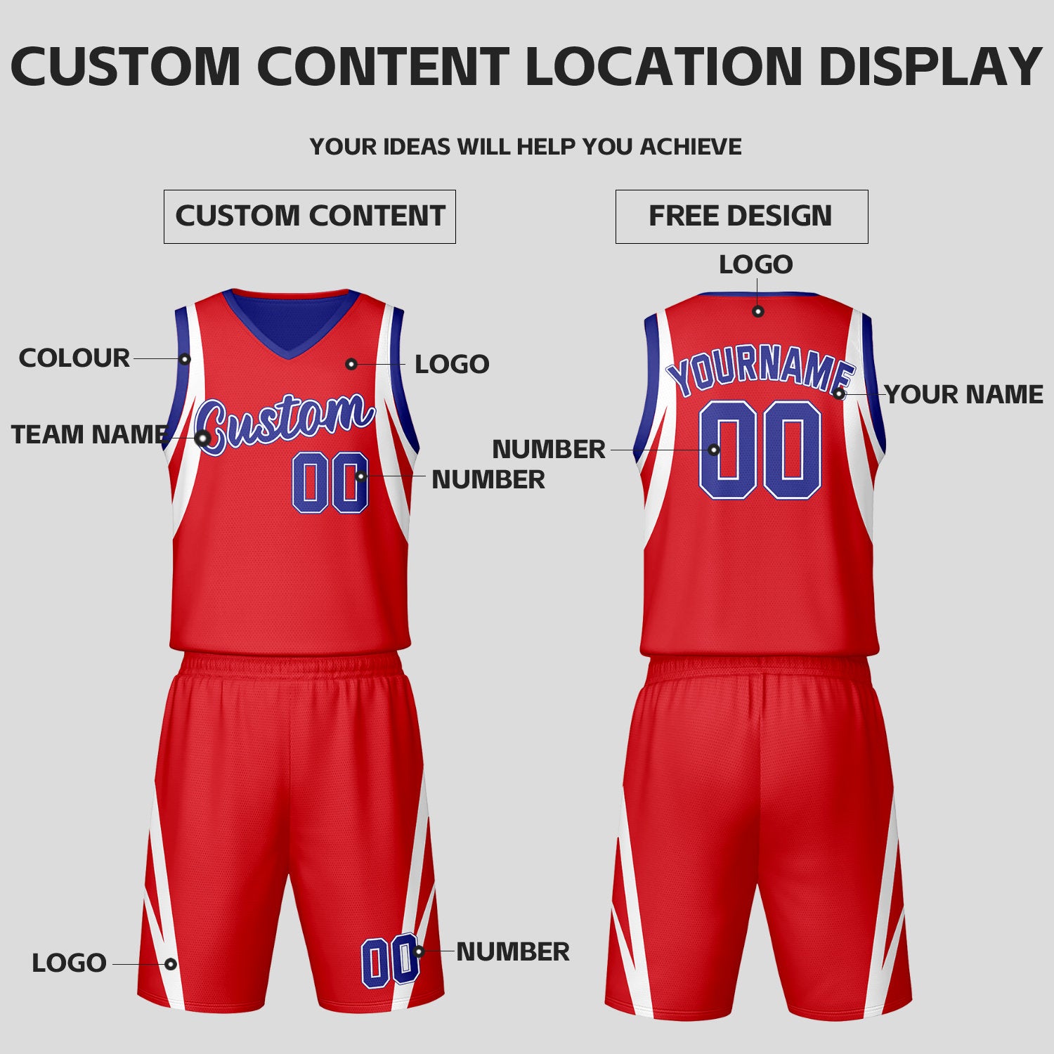 Custom Red Blue Reversible Basketball Jersey Set | Personalized Name Number Mesh Sports Uniform