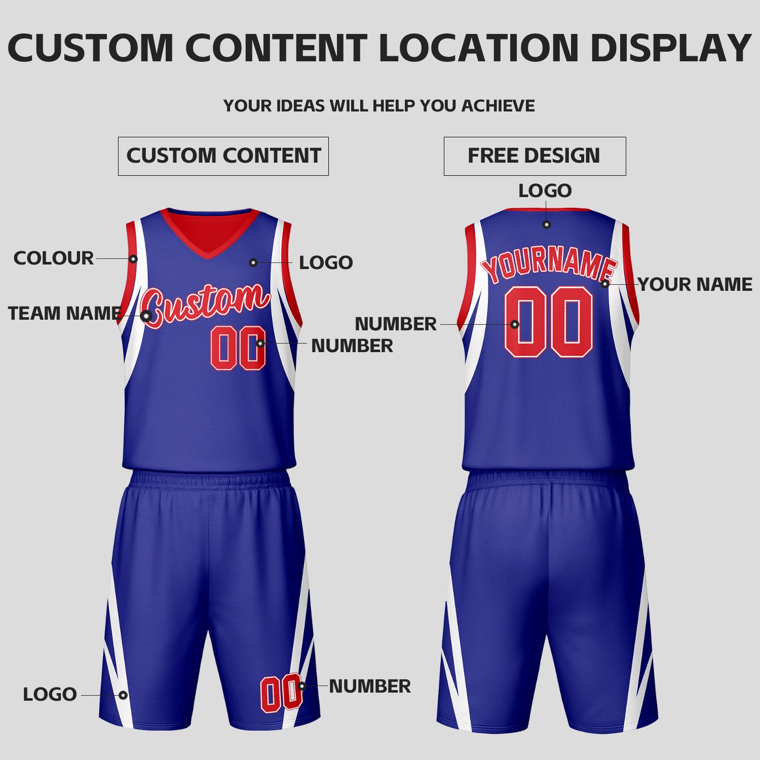 Custom Red Blue Reversible Basketball Jersey Set | Personalized Name Number Mesh Sports Uniform