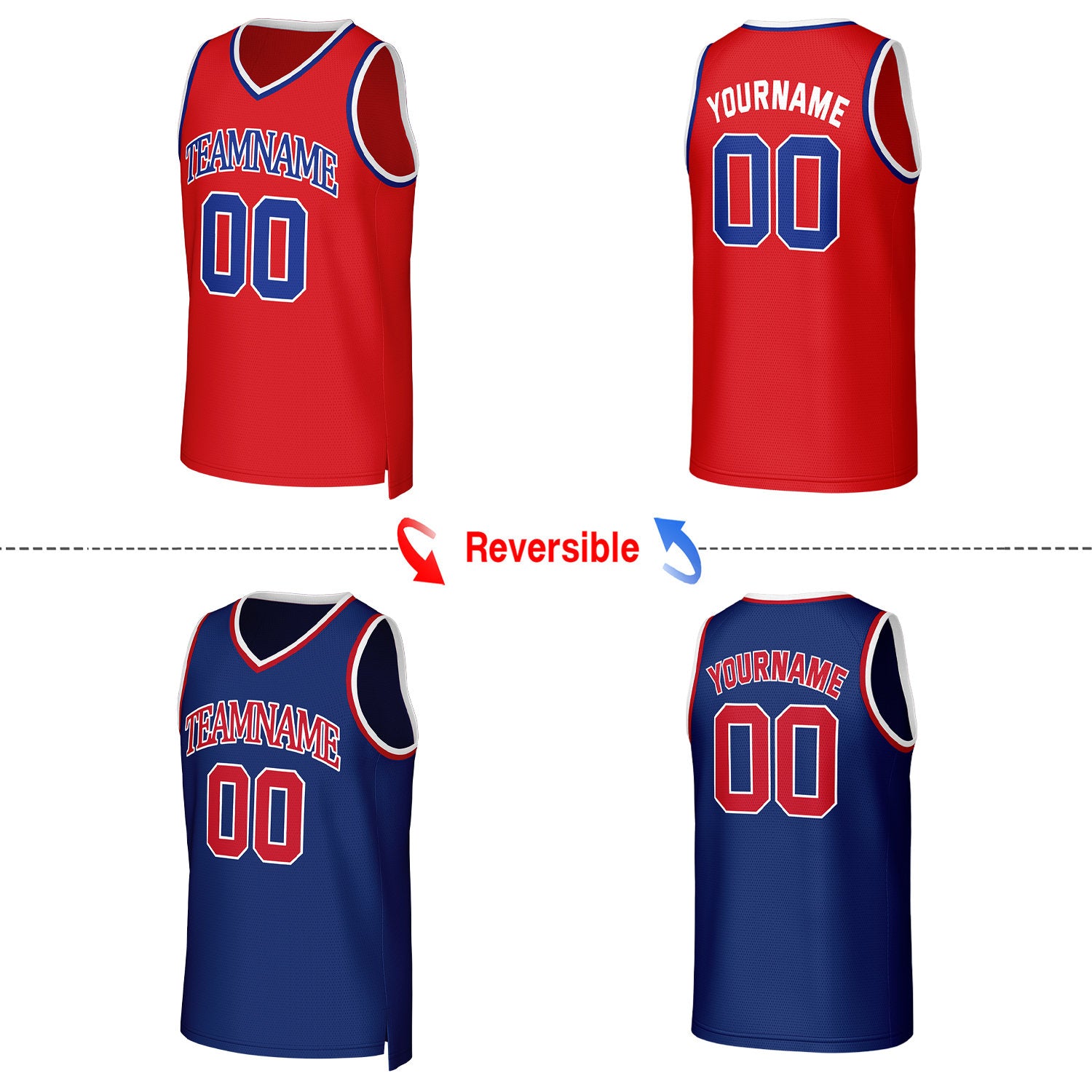 Custom Red & Blue Reversible Basketball Jersey | Personalized Team Uniform