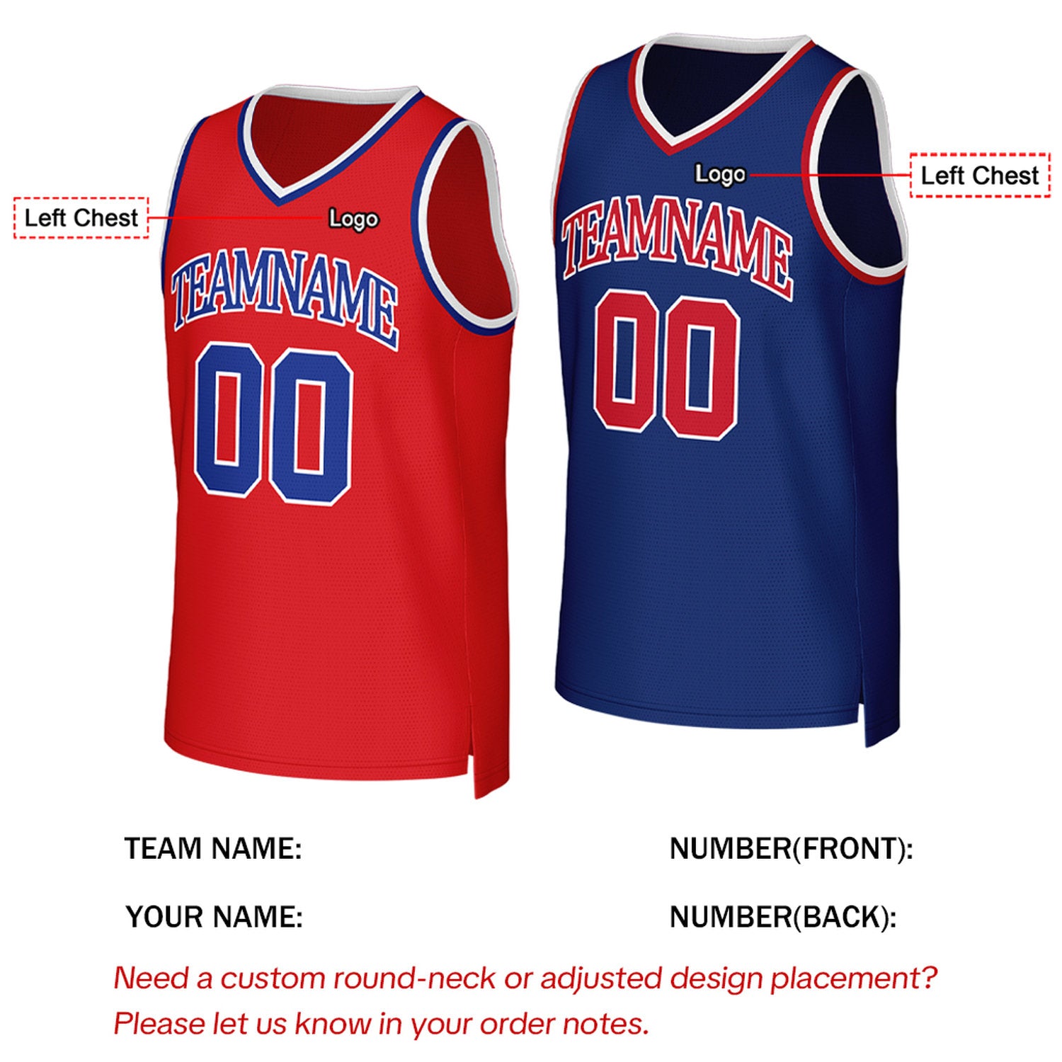 Custom Red & Blue Reversible Basketball Jersey | Personalized Team Uniform