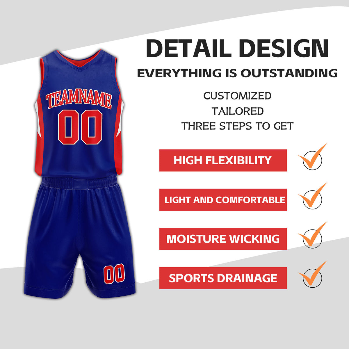 Custom Red & Blue Reversible Basketball Uniform Set | Personalized Name Number Sports Jersey Shorts Kit