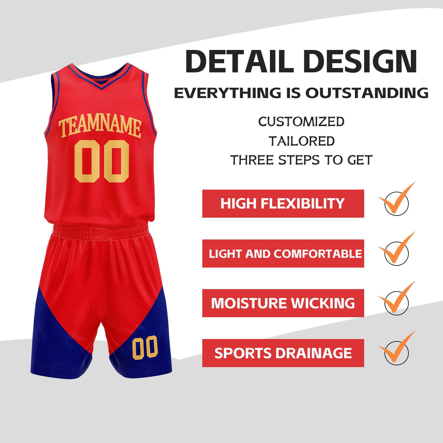 Custom Red & Blue Reversible Basketball Uniform Set | Personalized Name Number Sports Jersey Shorts Kit