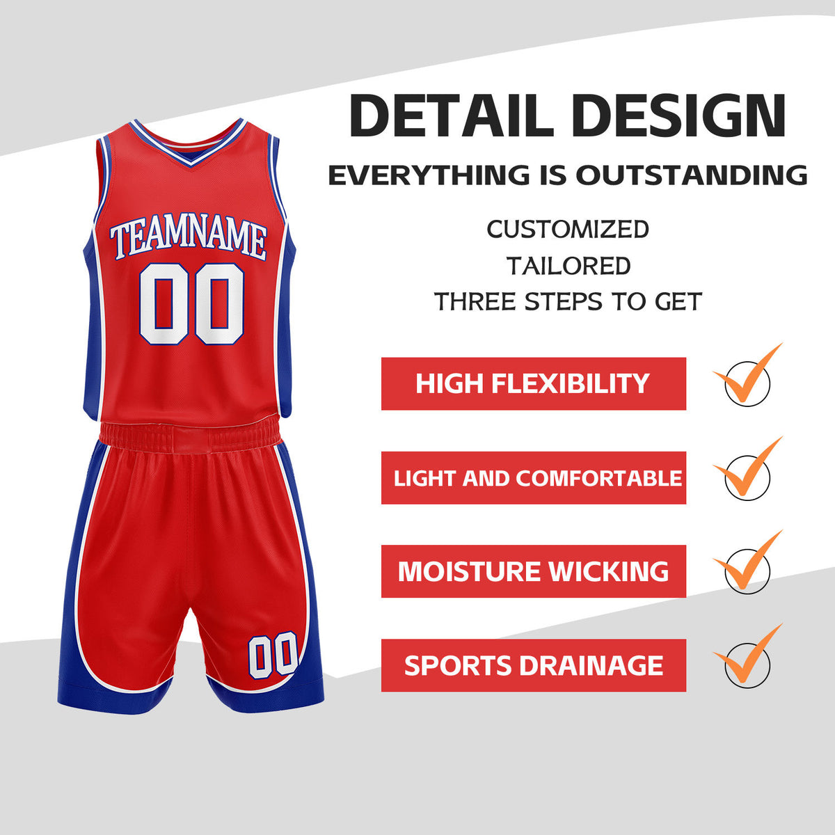 Custom Red & Blue Reversible Basketball Uniform Set | Personalized Name Number Sports Jersey Shorts Kit