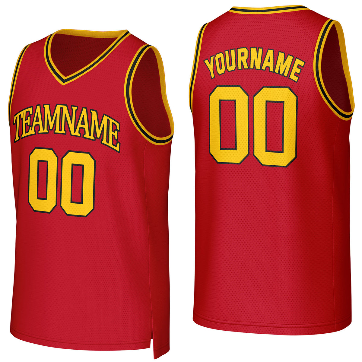 Custom red-gold mesh basketball jersey with logo, personalized name &amp; number, team uniform for men women youth game practice - Vosoli