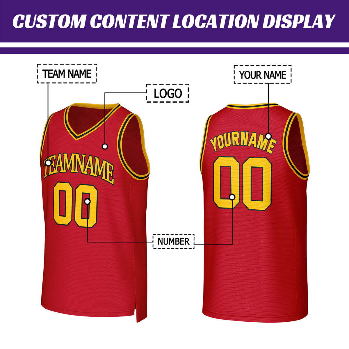 Custom Red & Gold Mesh Basketball Jersey | Personalized Name & Number Team Uniform