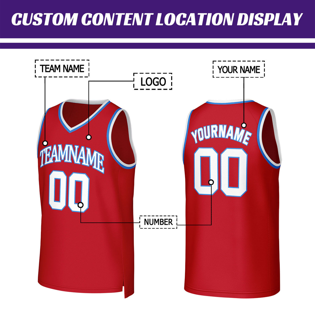 Custom Red & Light Blue Mesh Basketball Jersey | Personalized Team Uniform