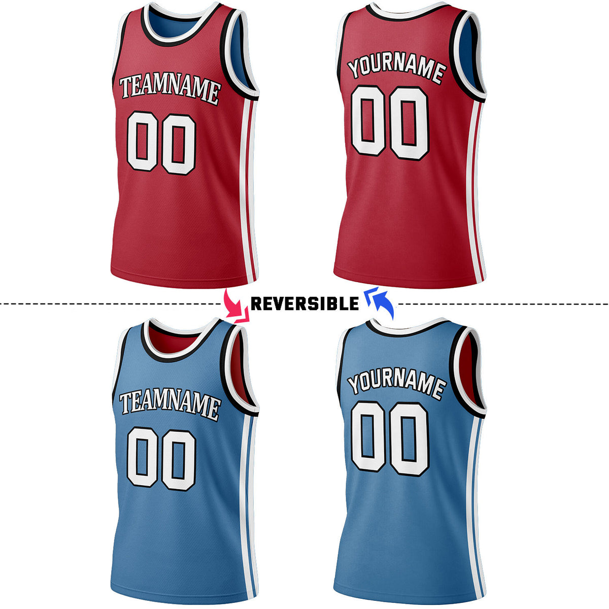 Custom Red & Light Blue Reversible Basketball Jersey Shorts Set | Personalized Full Team Uniform