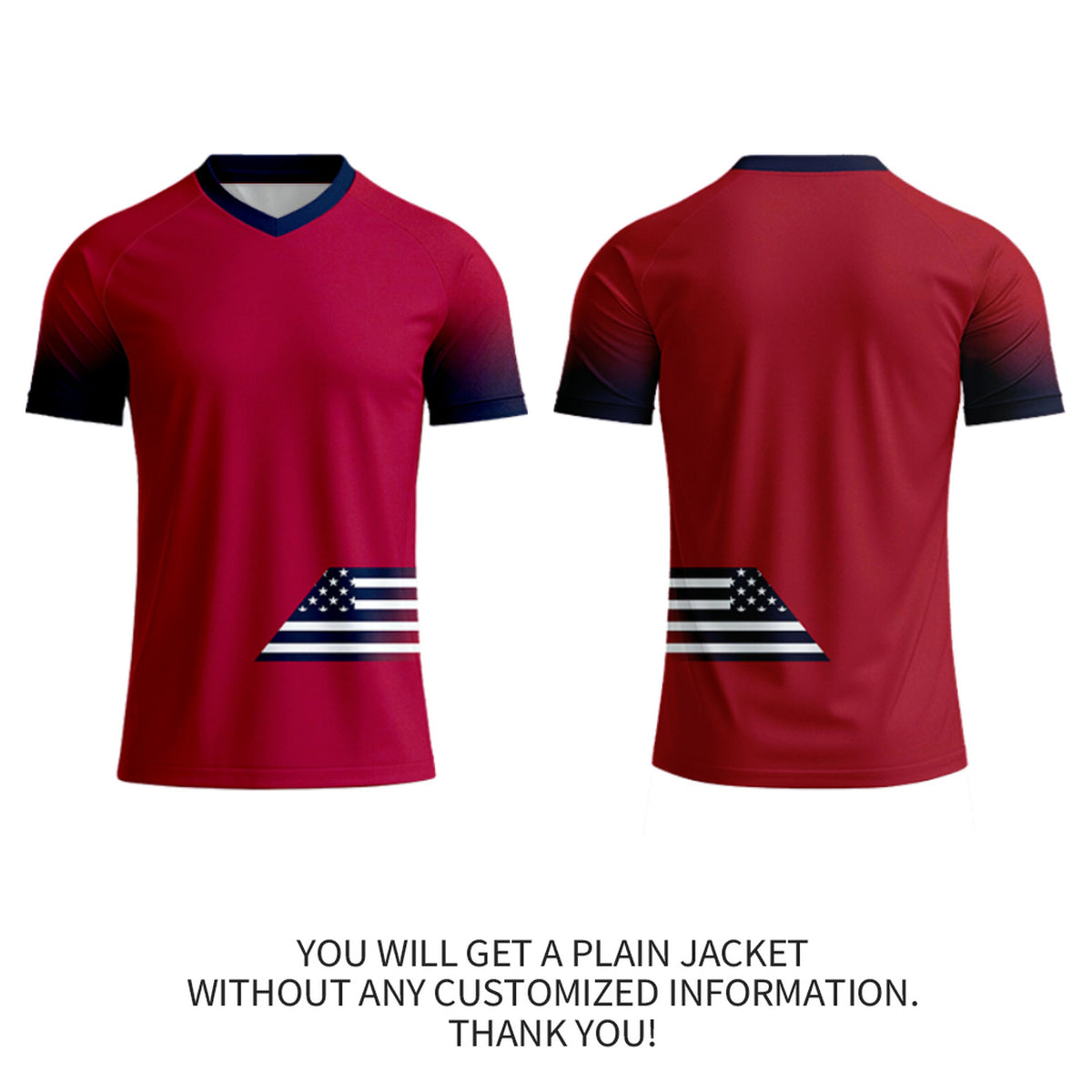 Custom Red & Navy Gradient Soccer Jersey | Personalized Short Sleeve V-Neck Jersey for Youth & Adult