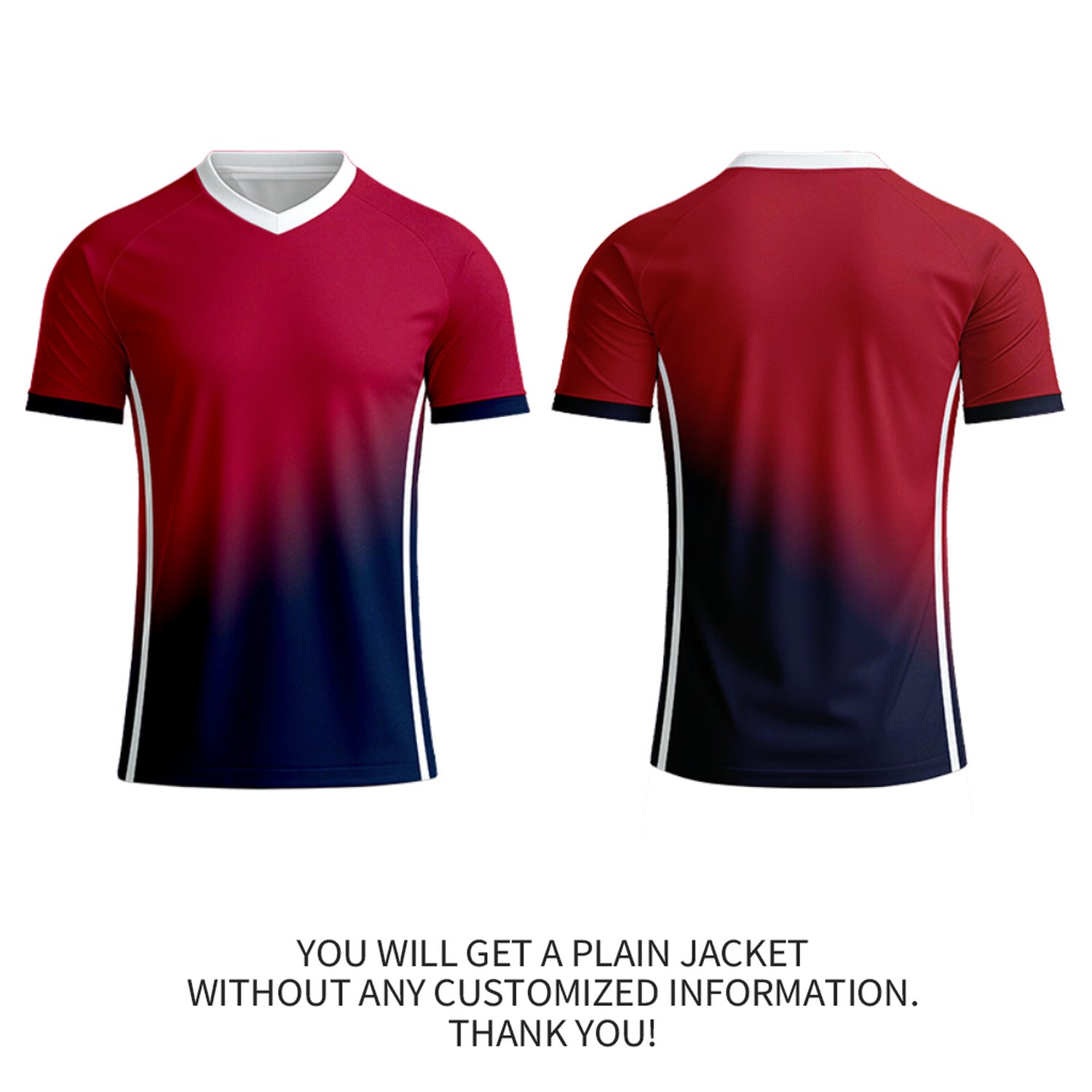 Custom Red & Navy Gradient Soccer Top | Personalized Short Sleeve V-Neck Uniform for Youth & Adult