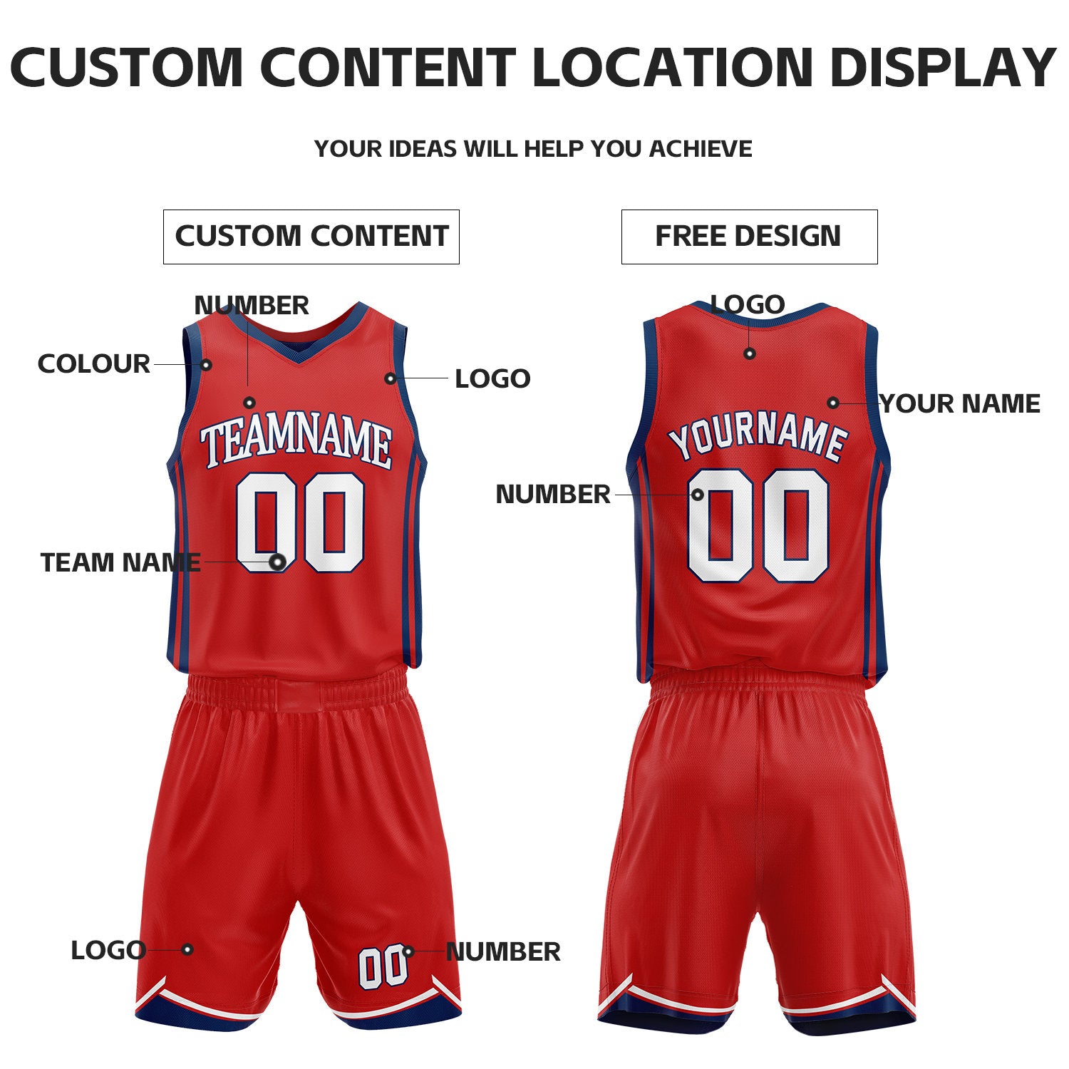 Custom Red & Navy Reversible Basketball Jersey Shorts Set | Personalized Full Vintage Team Uniform