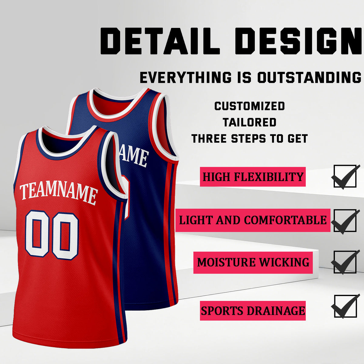 Custom Red & Navy Reversible Basketball Jersey Shorts Set | Personalized Full Team Uniform
